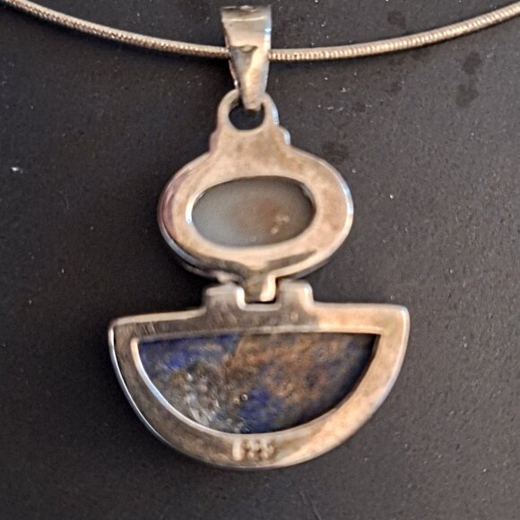 17" Sterling Siver 925 Pendant Necklace Lapiz Lazuli and Druzy Quarts Excellent - Picture 3 of 5